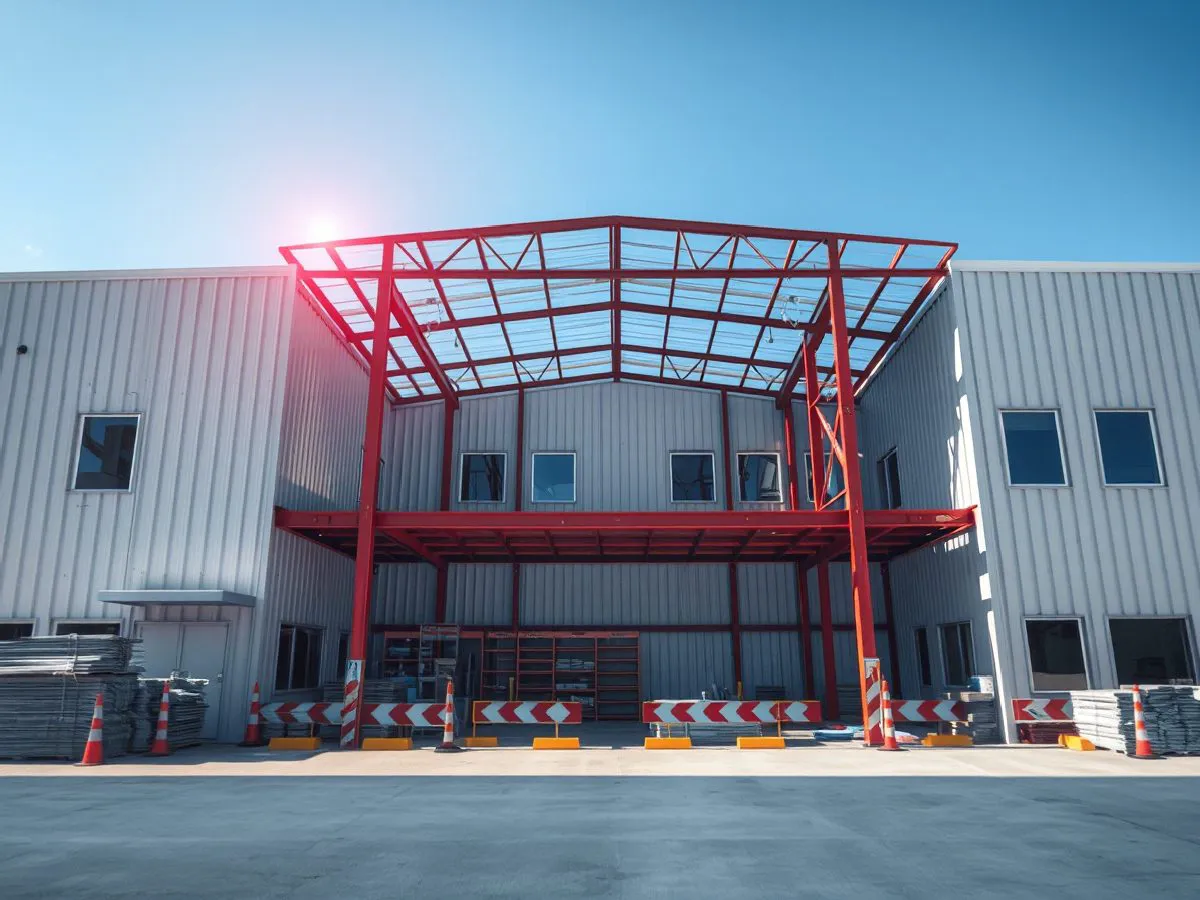 轻型钢结构房屋外观,展示H型钢框架和围护板材